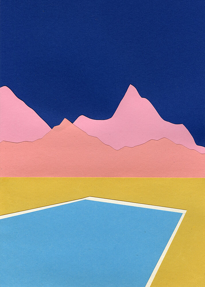 Blue Pool Pink Mountains art print by Rosi Feist for $57.95 CAD