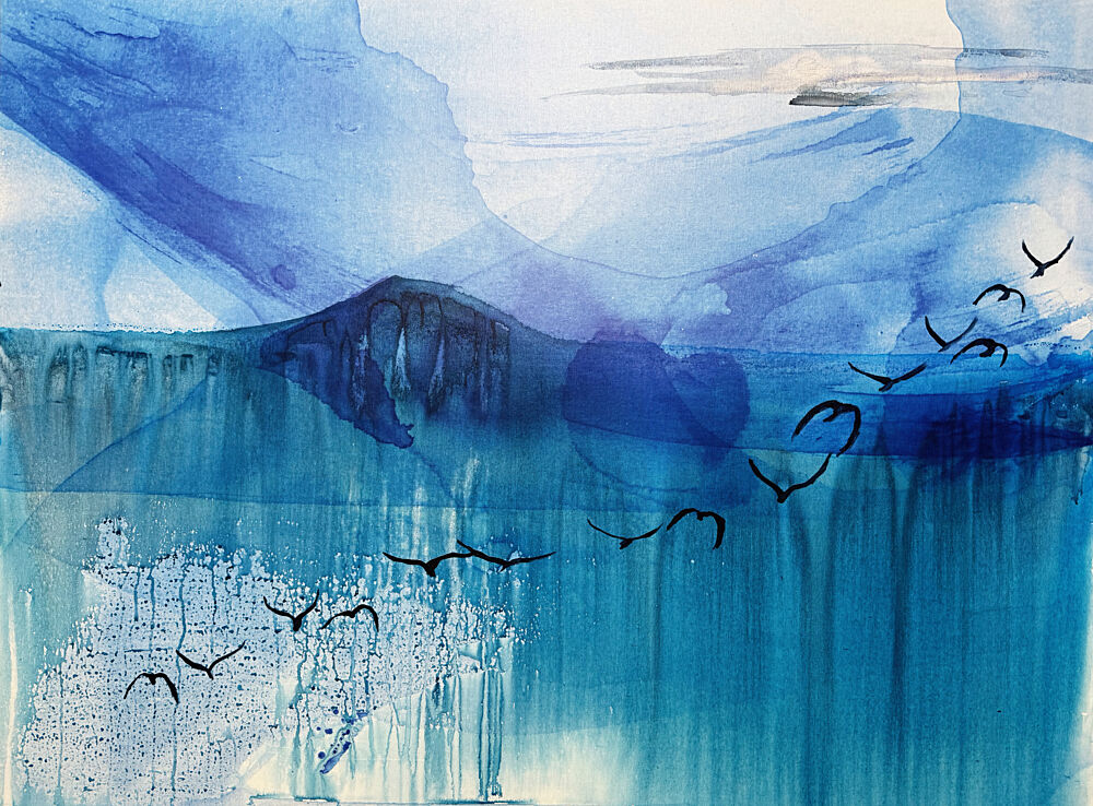 Serene Blue Seascape Birds art print by RodMacIver for $57.95 CAD