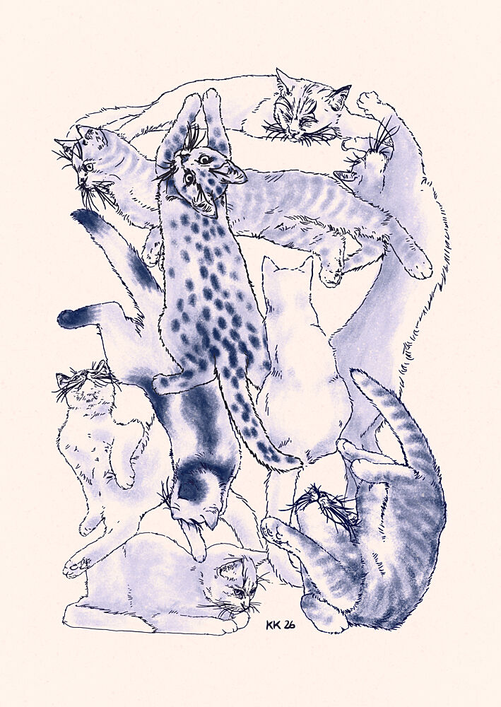 Playful Cat Pile art print by Katariina Kosunen for $57.95 CAD