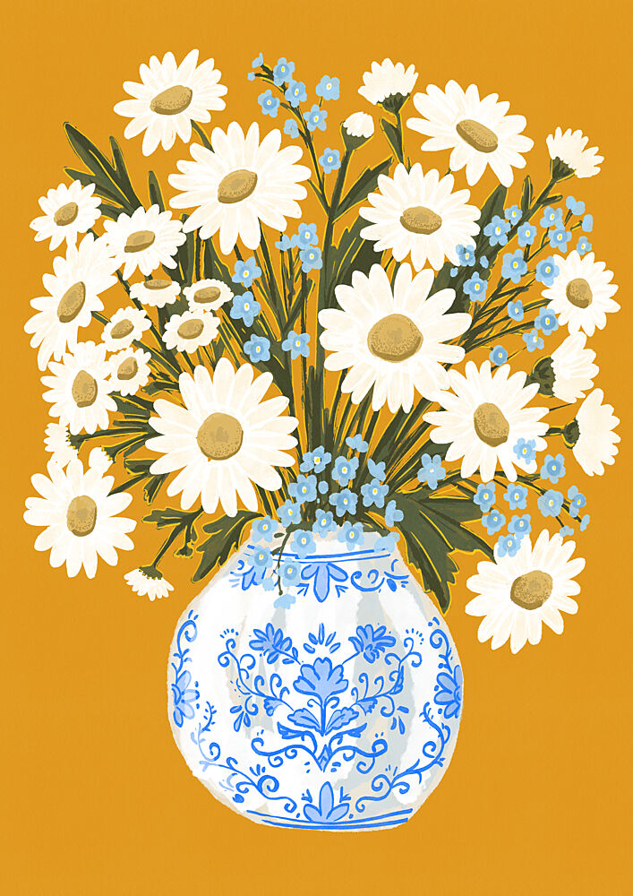 Sunny Daisies Blue Vase art print by Nicholas for $57.95 CAD