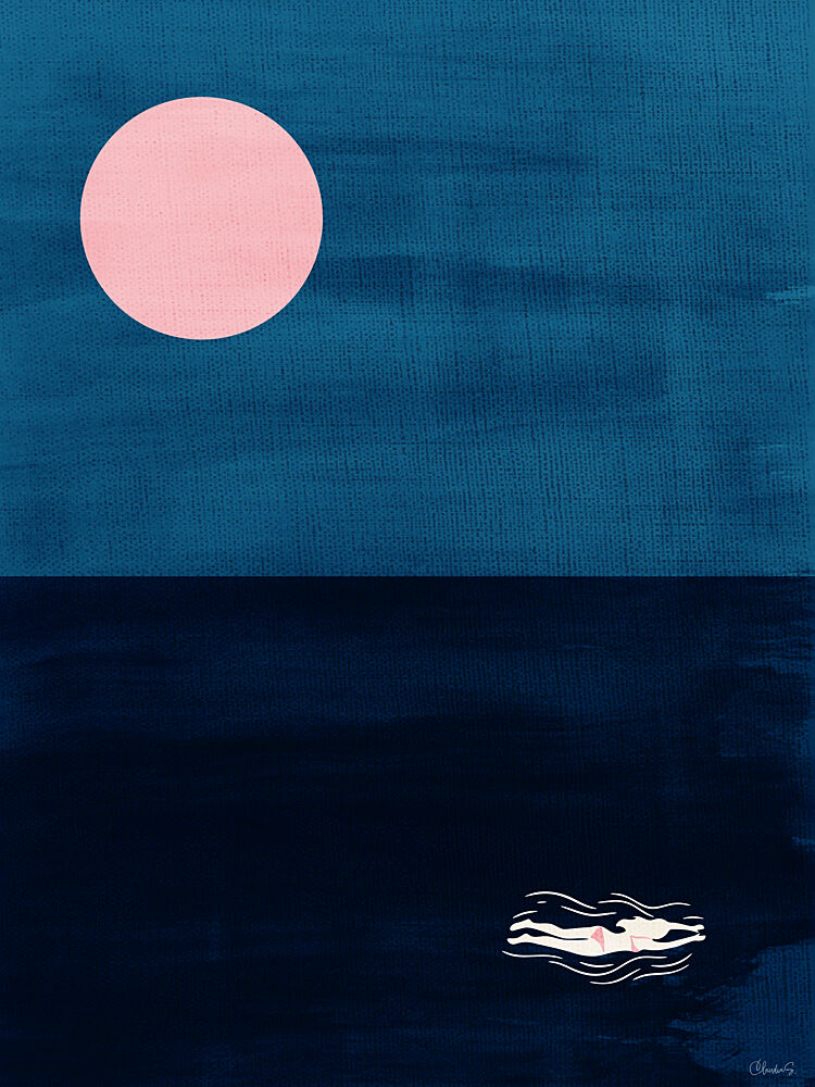 Midnight Swim Pink Moon Abstract Ocean Art Print art print by Claudia Spano for $57.95 CAD