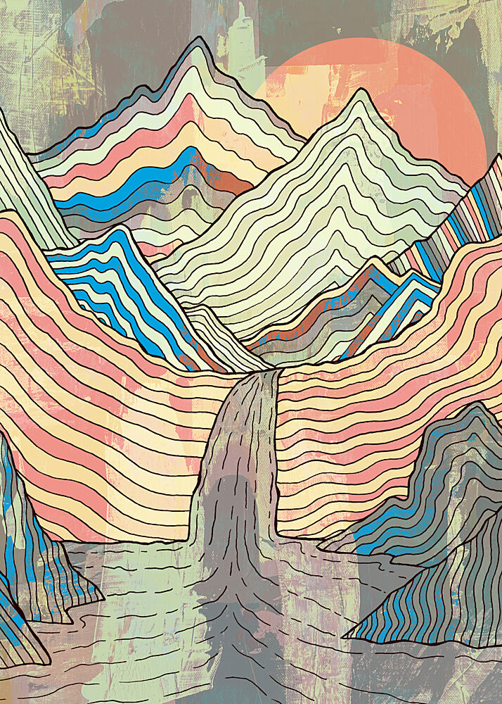 Colorful Mountain Waterfall art print by Stephen Wade for $57.95 CAD