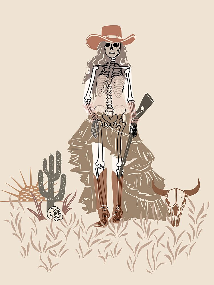 Bohemian Cowgirl Skeleton art print by Annick for $57.95 CAD