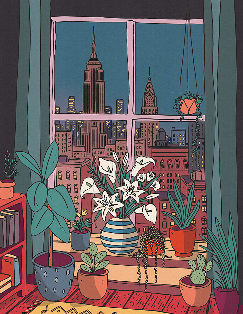 Cozy City Night View art print by Nicholas for $57.95 CAD