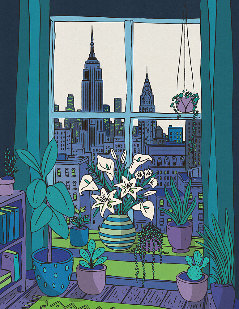 Cozy City Plant View art print by Nicholas for $57.95 CAD