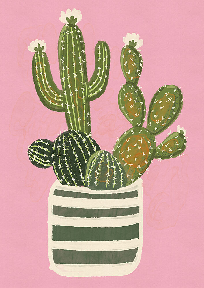 Happy Potted Cacti art print by Nicholas for $57.95 CAD