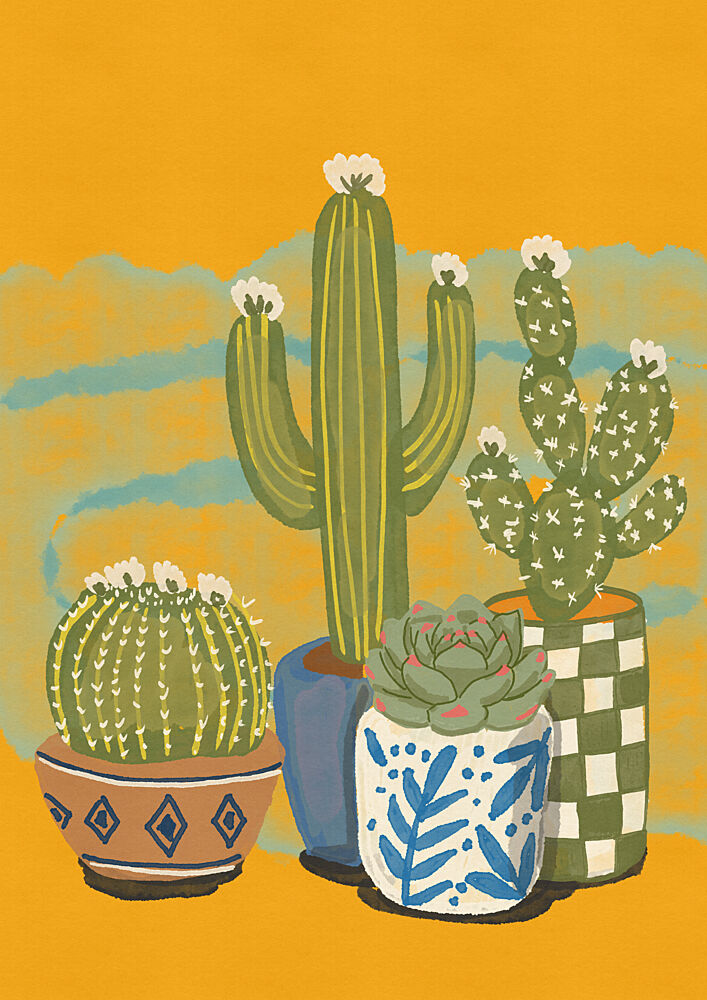 Vibrant Potted Cacti art print by Nicholas for $57.95 CAD