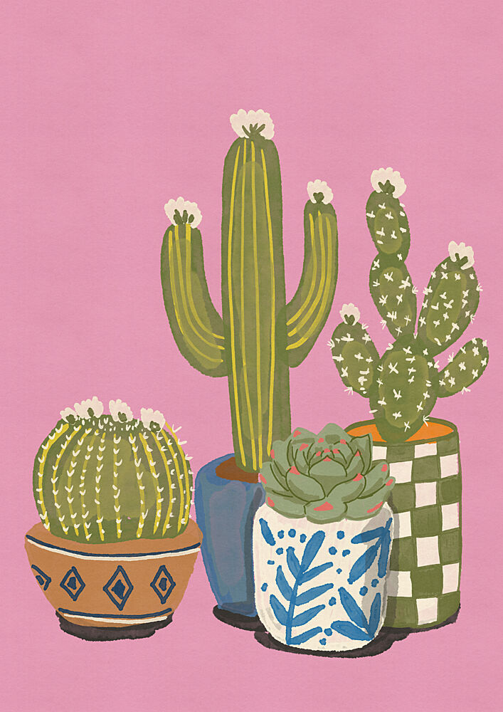 Vibrant Potted Cacti art print by Nicholas for $57.95 CAD