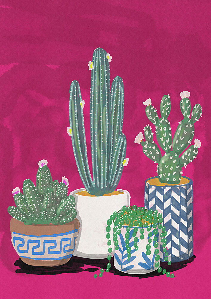 Vibrant Potted Cacti art print by Nicholas for $57.95 CAD