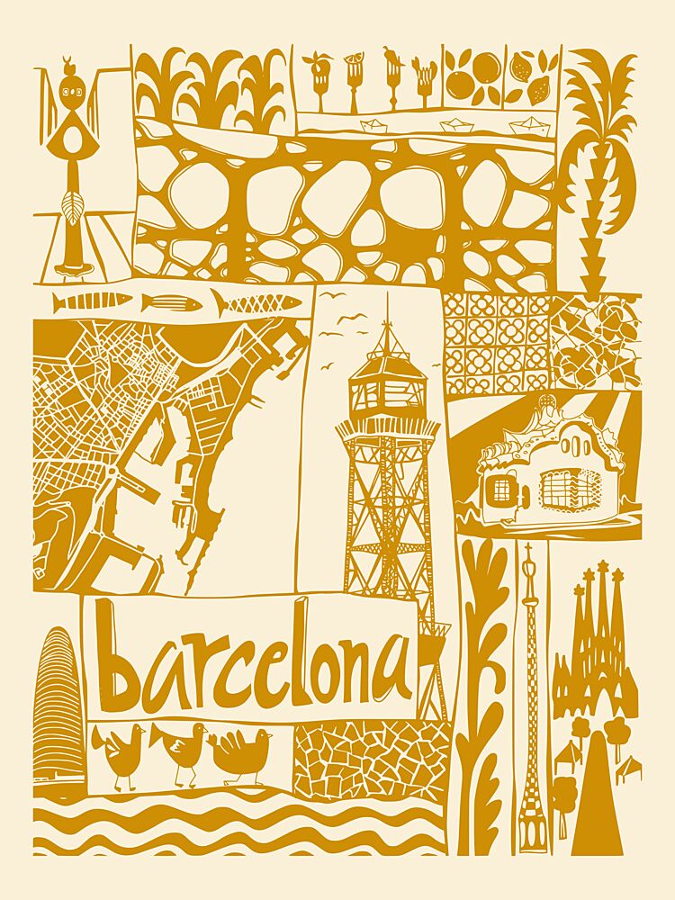 Illustrated Barcelona Landmarks art print by Annick for $57.95 CAD