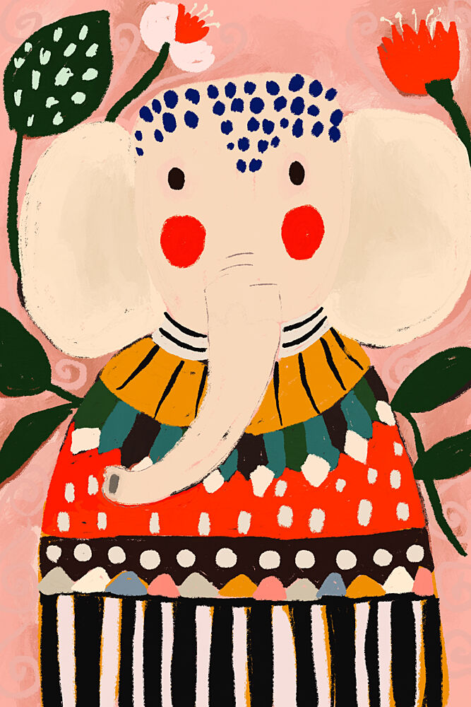 Colorful Whimsical Elephant art print by Treechild for $57.95 CAD