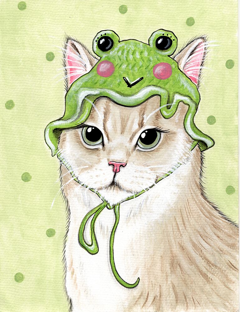 Cute Cat Frog Hat art print by Michelle Gilsey for $57.95 CAD
