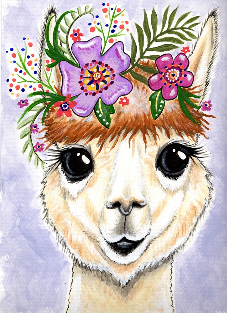 Whimsical Alpaca Flower Crown art print by Michelle Gilsey for $57.95 CAD