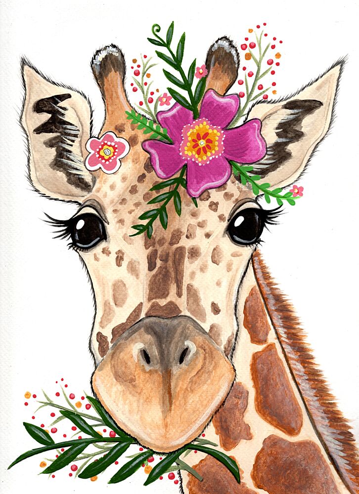Floral Baby Giraffe art print by Michelle Gilsey for $57.95 CAD