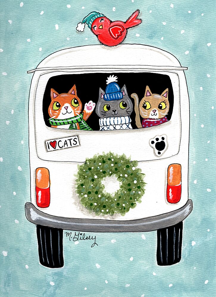 Christmas Cats Driving art print by Michelle Gilsey for $57.95 CAD