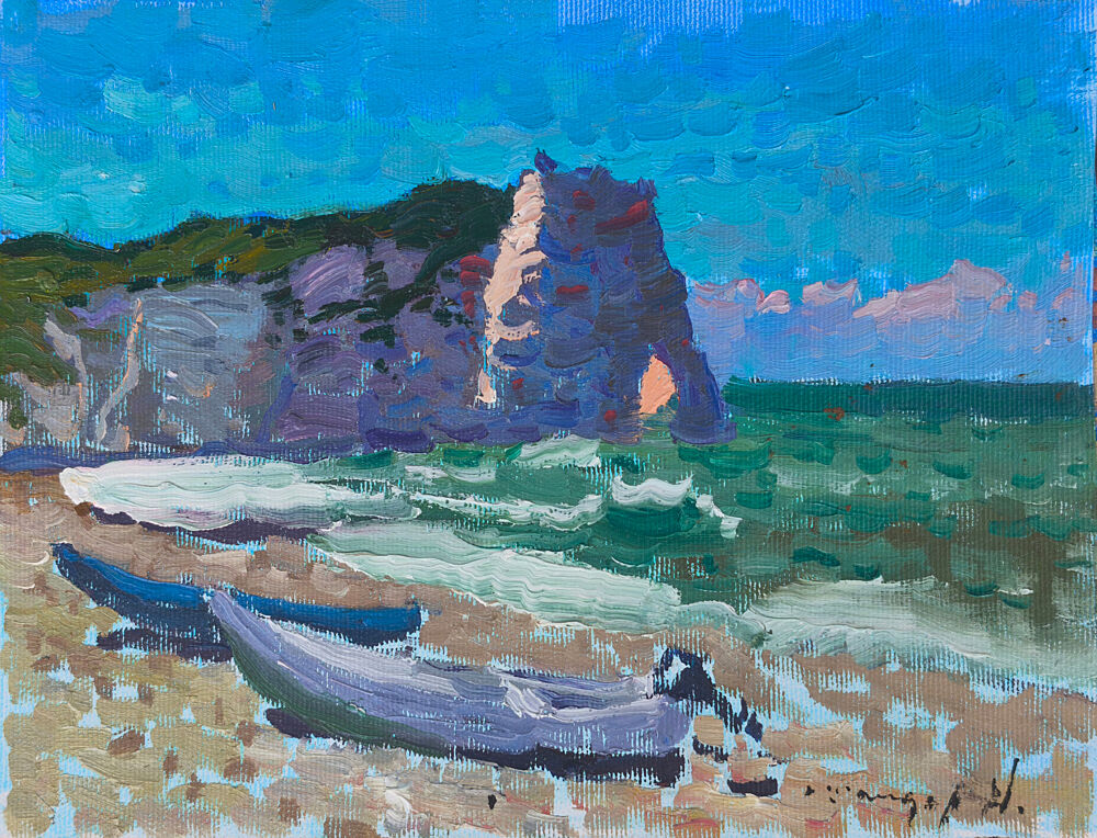 Ocean Cliffs and Boats art print by Alexander Shandor for $57.95 CAD