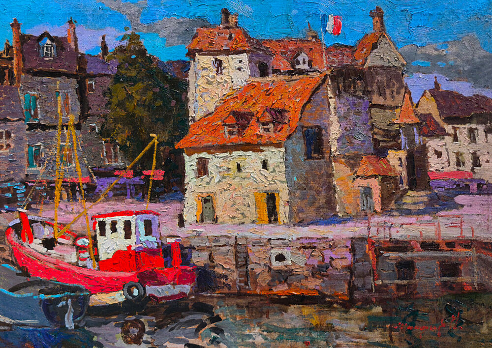 Vibrant French Harbor Town art print by Alexander Shandor for $57.95 CAD