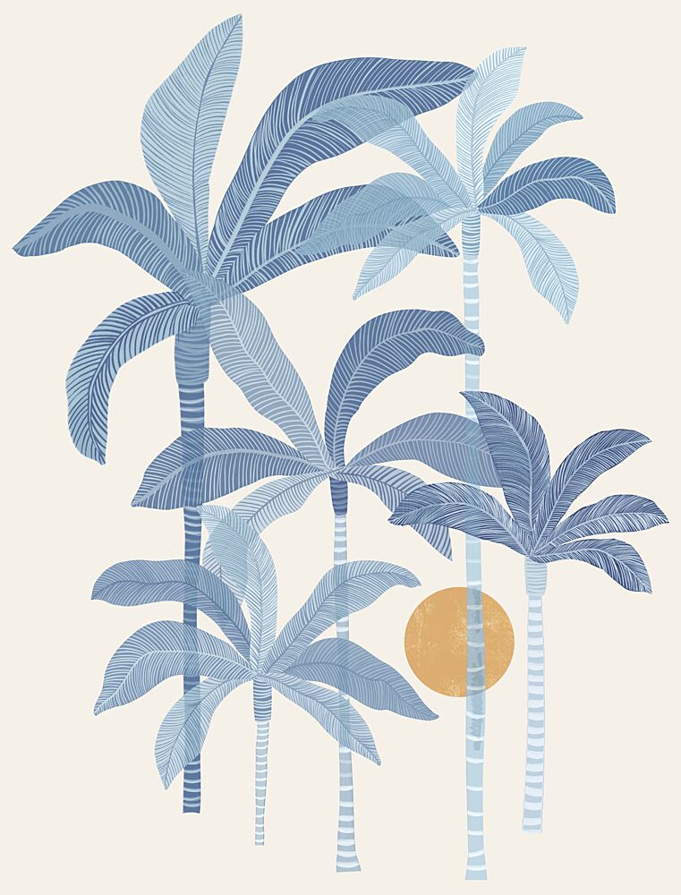 Blue Palm Sunset art print by Kristian Gallagher for $57.95 CAD