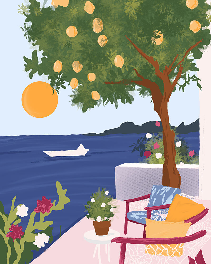 Sunny Lemon Tree Patio art print by Kintsugi99 for $57.95 CAD