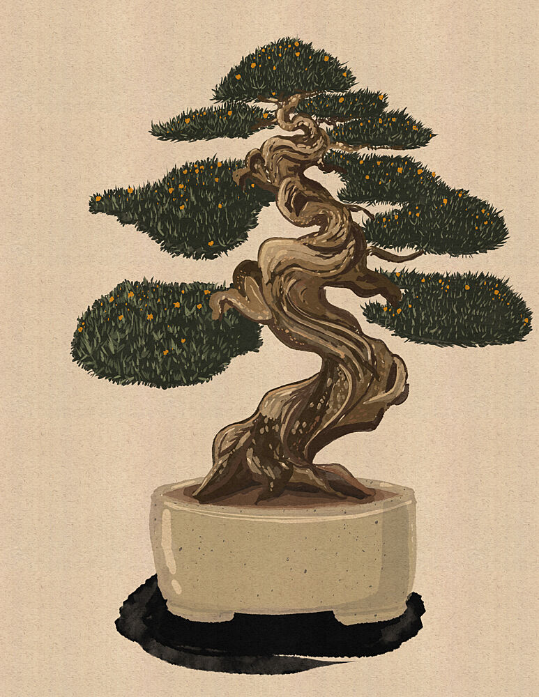 Serene Japanese Bonsai art print by Nicholas for $57.95 CAD