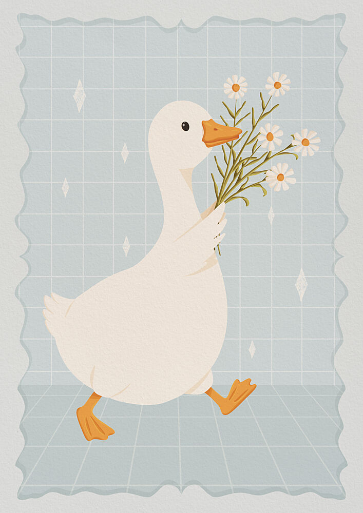 Cute Duck with Daisies art print by Lisa Solomoniuk for $57.95 CAD