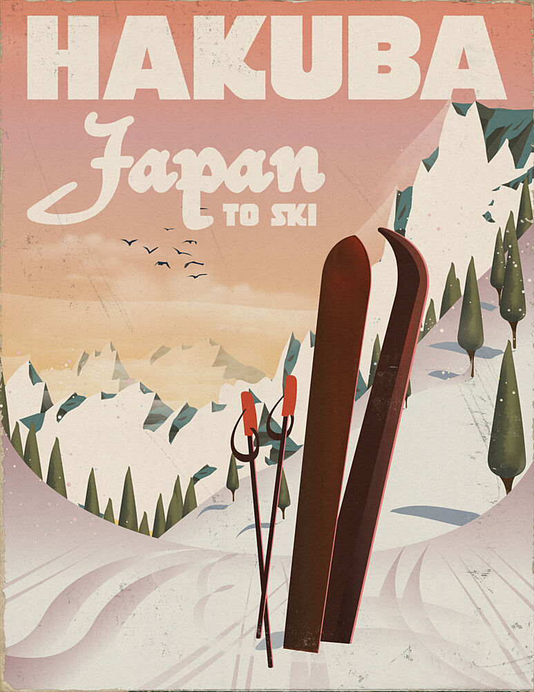 Retro Hakuba Skiing art print by Nicholas for $57.95 CAD