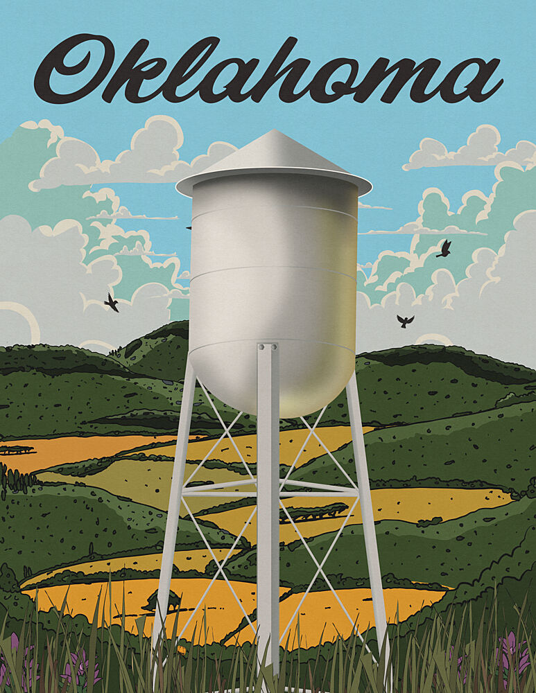 Oklahoma Water Tower Landscape art print by Nicholas for $57.95 CAD