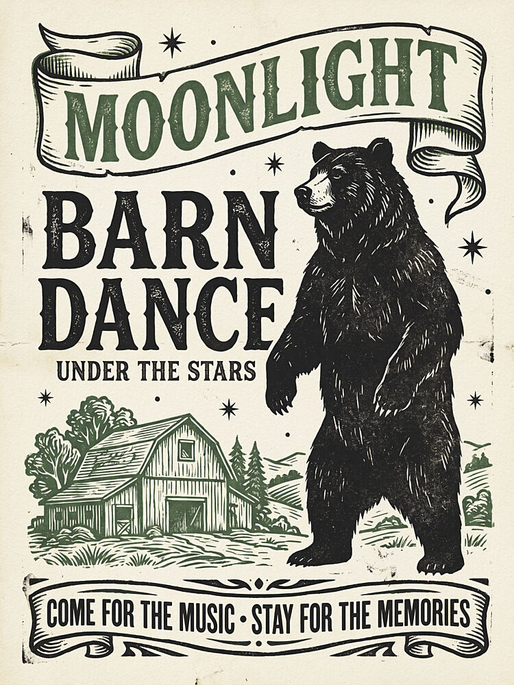 Moonlight Barn Dance Bear art print by Andreas Magnusson for $57.95 CAD