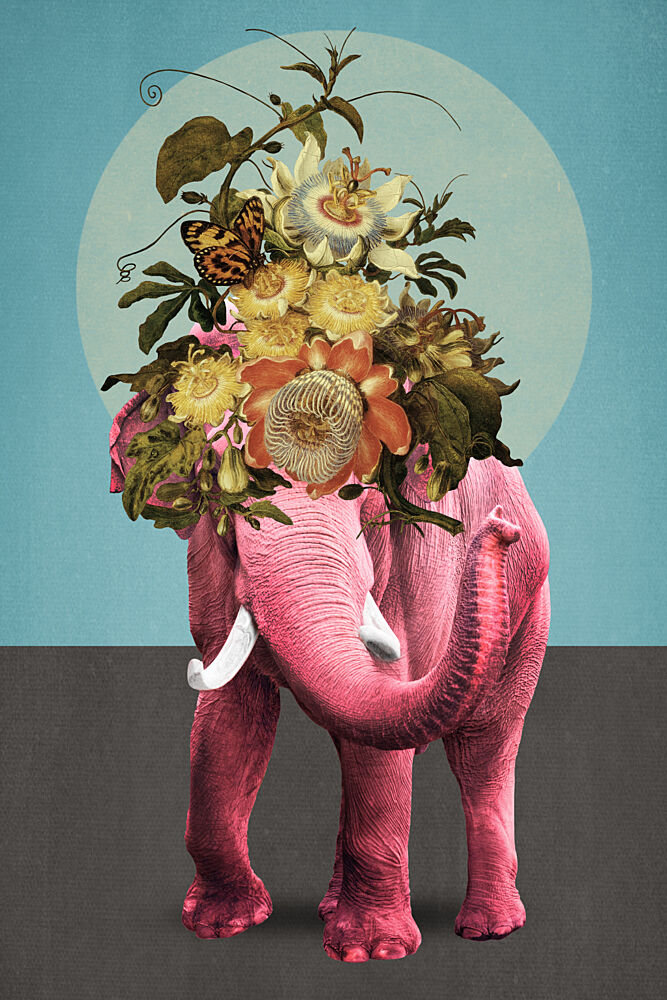 Pink Elephant Floral Crown art print by Marja van den Hurk for $57.95 CAD