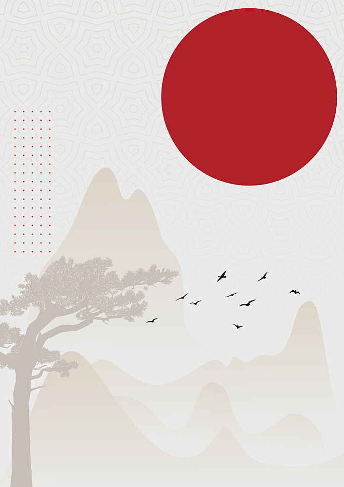 Red Sun Japanese Landscape art print by Lisa Solomoniuk for $57.95 CAD