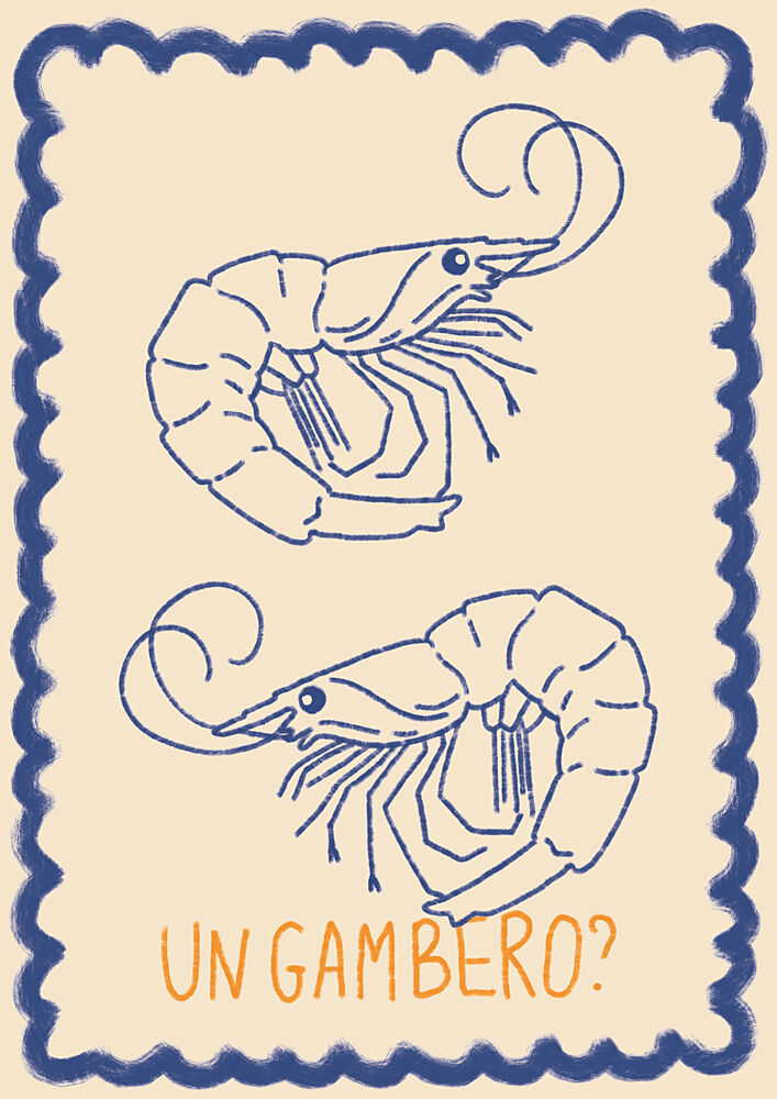 Hand Drawn Blue Shrimp art print by Lisa Solomoniuk for $57.95 CAD