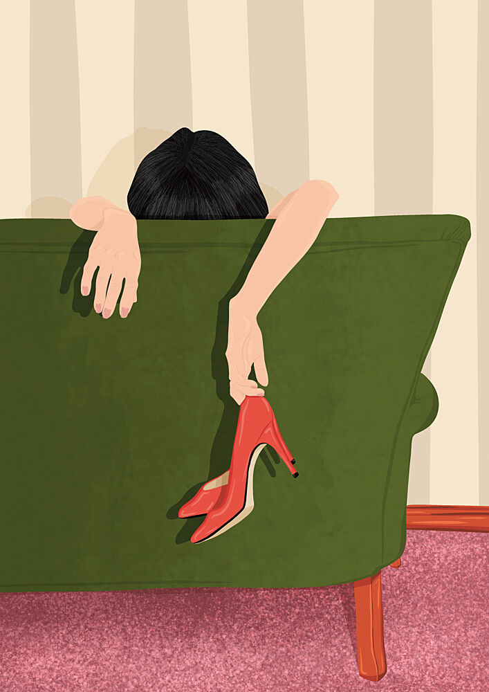 Woman Resting Red Heels art print by Lisa Solomoniuk for $57.95 CAD