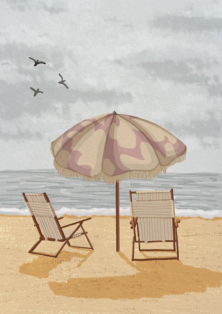 Seaside Umbrella Chairs art print by Lisa Solomoniuk for $57.95 CAD