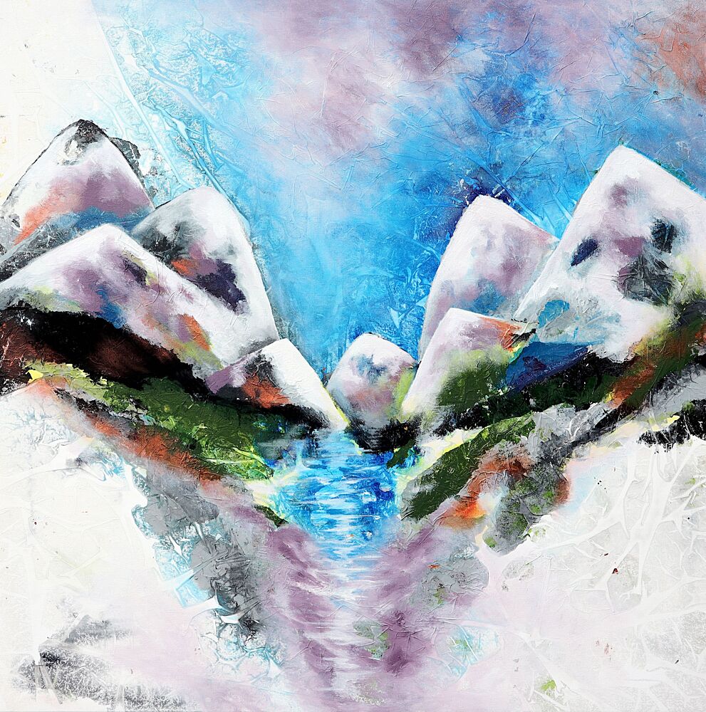 Vibrant Mountain Stream art print by Poovi Art for $57.95 CAD