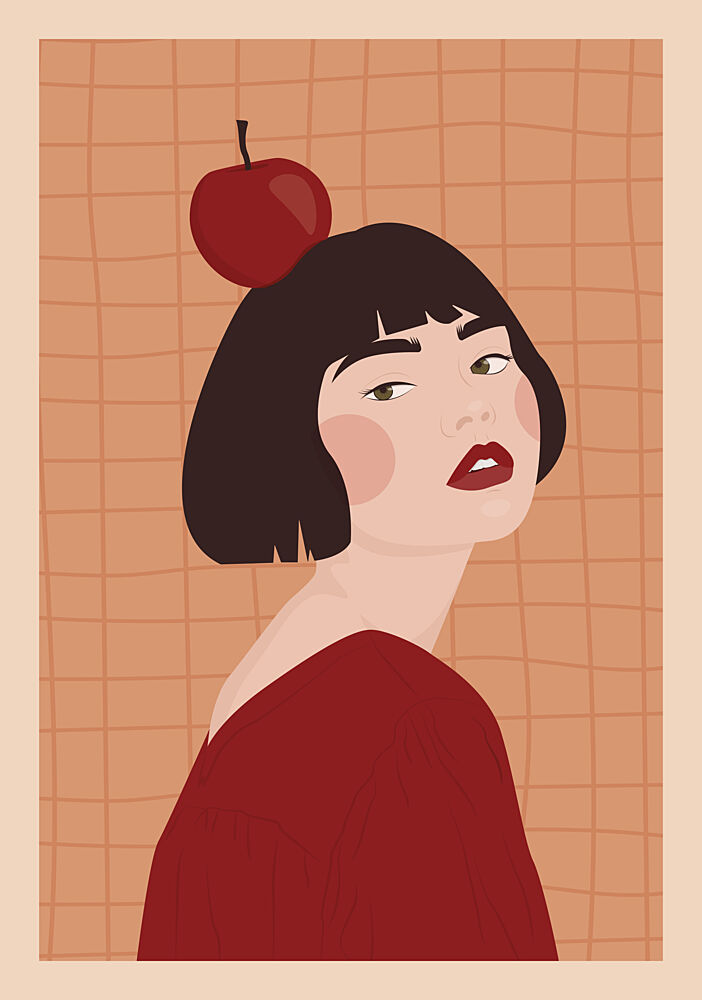 Confident Woman with Apple art print by Lisa Solomoniuk for $57.95 CAD