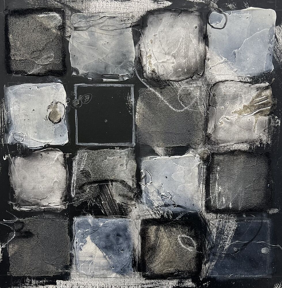 Distressed Abstract Squares Grid art print by Deb Chaney for $57.95 CAD