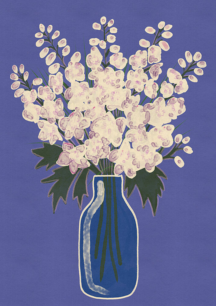 White Blooms Blue Vase art print by Nicholas for $57.95 CAD