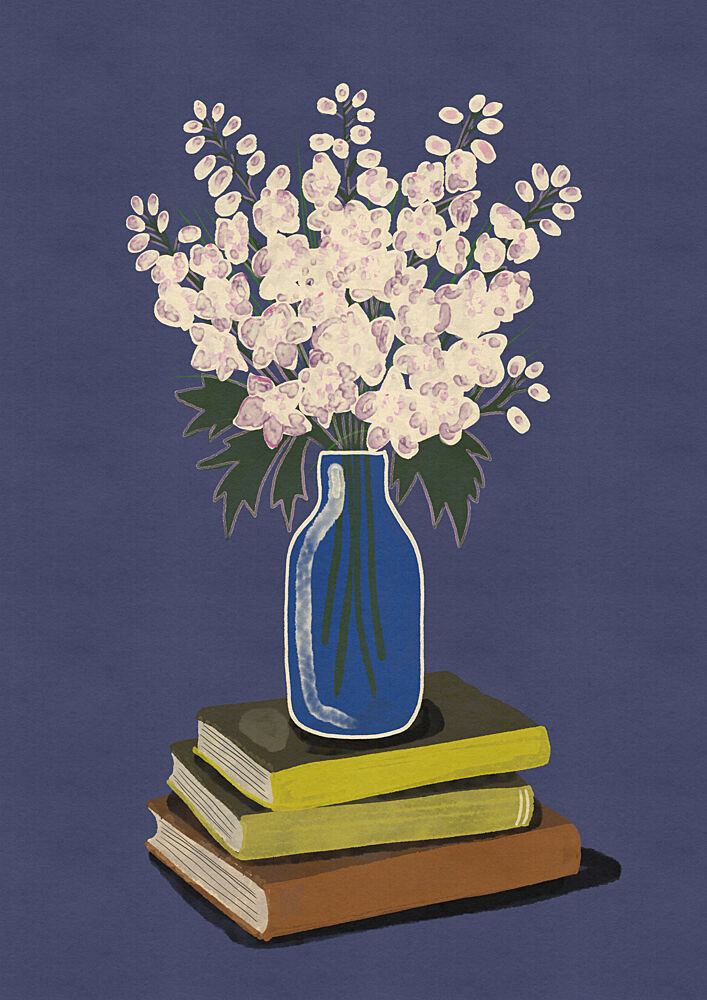 Floral Still Life with Books art print by Nicholas for $57.95 CAD