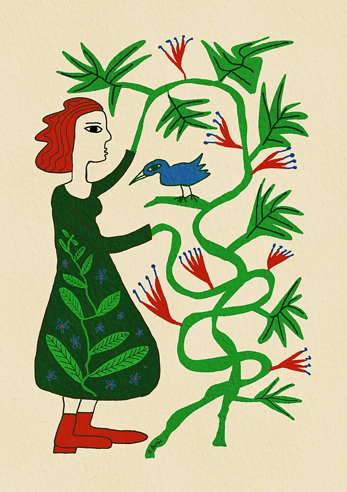 Whimsical Woman Blue Bird art print by Sharyn Bursic for $57.95 CAD