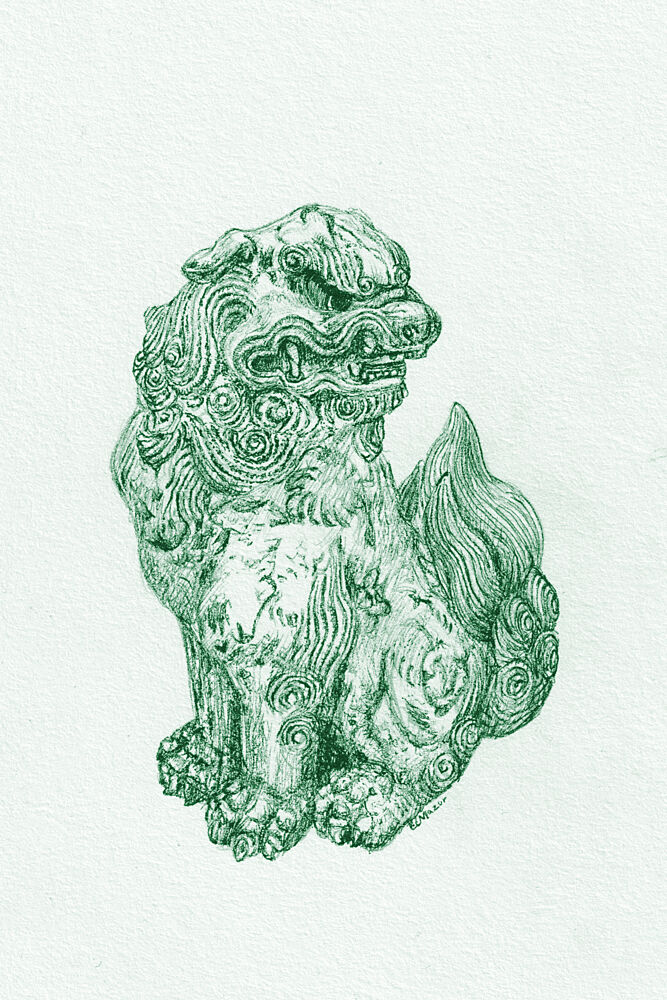 Green Foo Dog Guardian art print by E.C. Mazur for $57.95 CAD