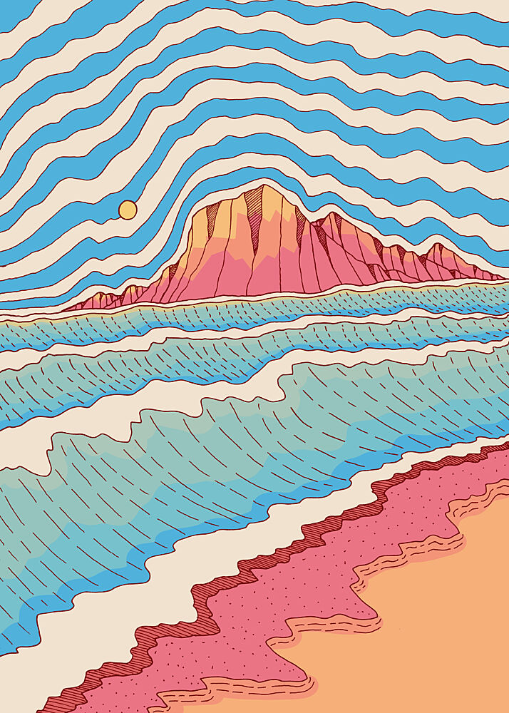 Retro Wavy Mountain Beach art print by Stephen Wade for $57.95 CAD