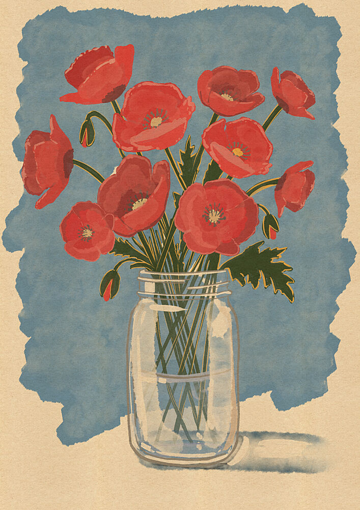Red Poppies in Mason Jar art print by Nicholas for $57.95 CAD