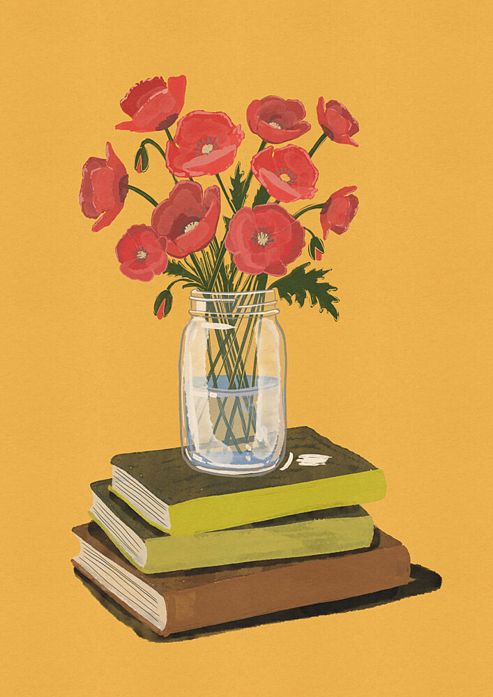 Red Poppies and Books art print by Nicholas for $57.95 CAD