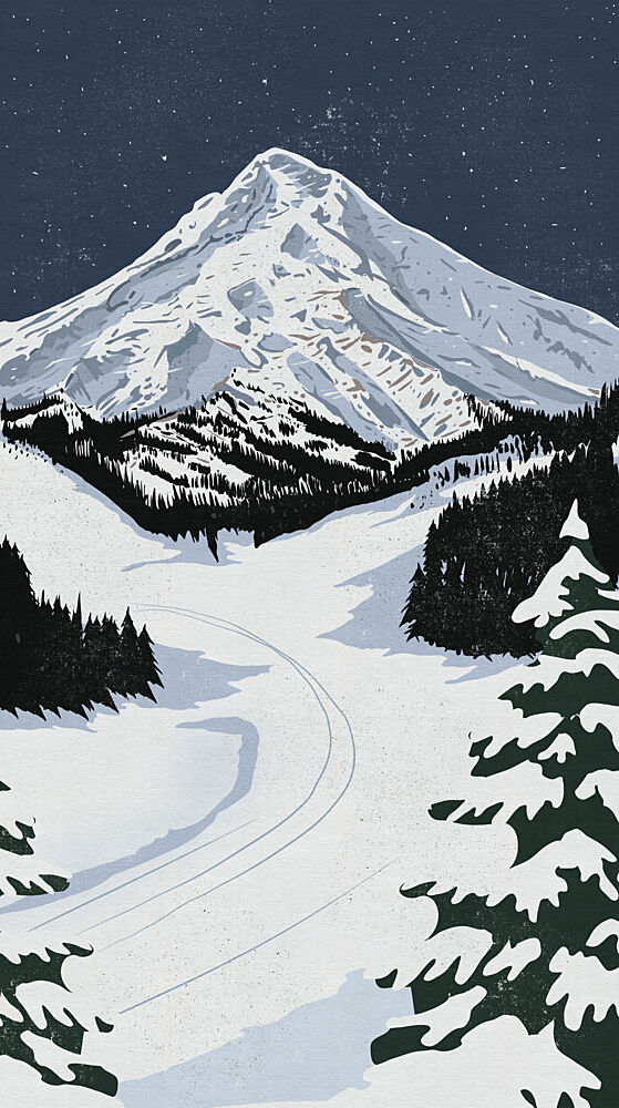 Majestic Mountain Night Ski art print by Nicholas for $57.95 CAD
