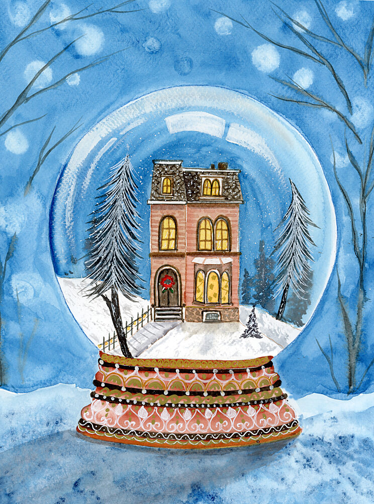 Cozy Winter House Globe art print by Suchi Deb for $57.95 CAD