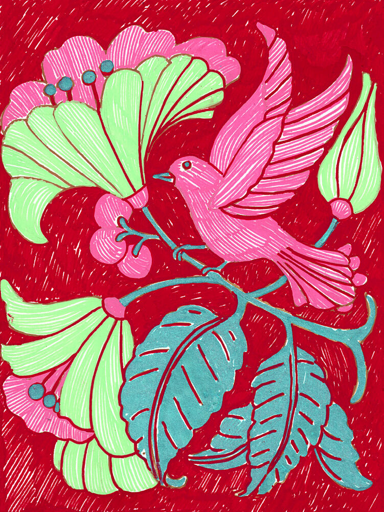 Vibrant Floral Bird art print by Katie O'Shea for $57.95 CAD
