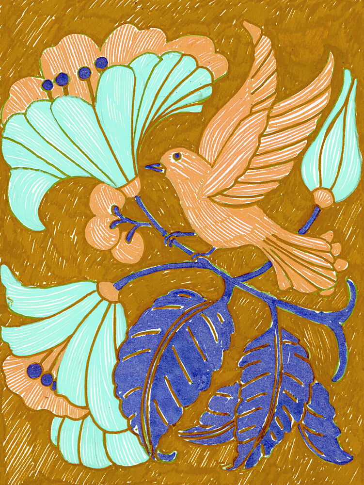 Stylized Bird Floral Branch art print by Katie O'Shea for $57.95 CAD