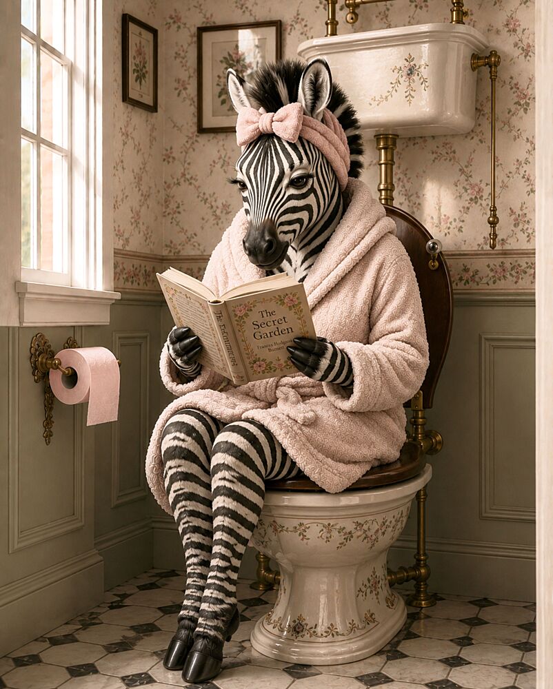 Whimsical Zebra Reading art print by Katie Towers for $57.95 CAD