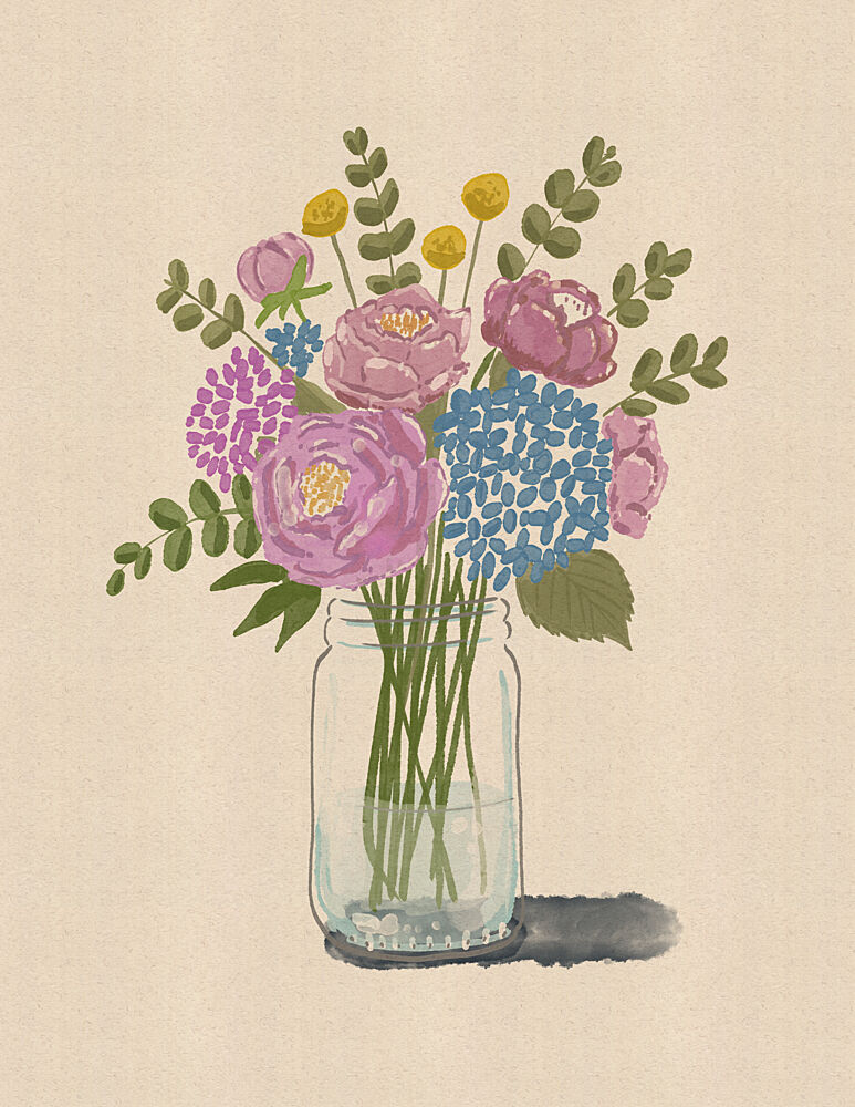Colorful Mason Jar Flowers art print by Nicholas for $57.95 CAD