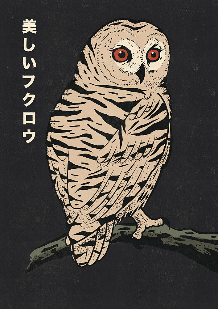 Beautiful Japanese Owl art print by Nicholas for $57.95 CAD